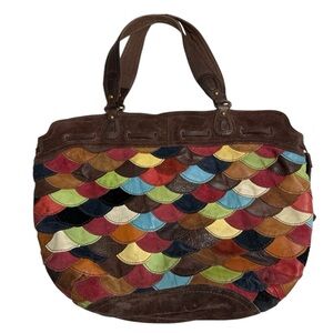 LUCKY BRAND Patchwork Leather & Suede XL Hobo Tote Purse Chevron Boho READ